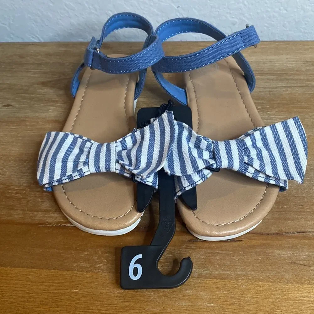New Toddler Girl’s Casual White Blue Denim Large Bow Sandals Size 9